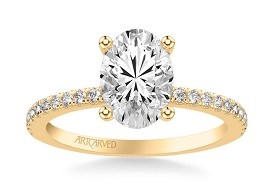 Sybil. ArtCarved Oval Diamond Hidden Collar Setting in 14k Yellow Gold